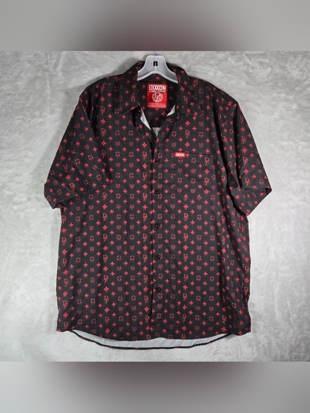 Dixxon The Bougie Shirt Short Sleeve Black Red Button Up Mens Large Performance
